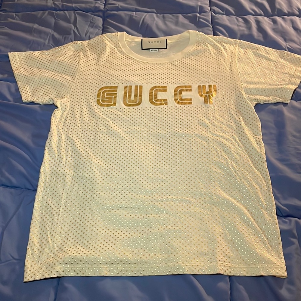 Gucci metallic gold logo t-shirt